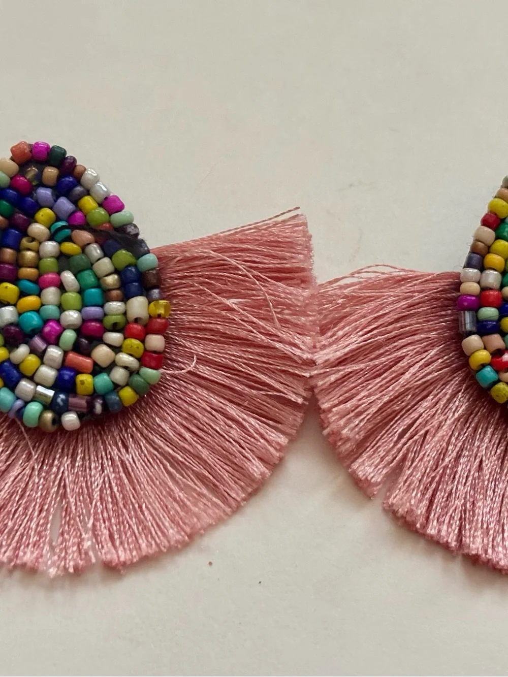 Beaded Multicolor Teardrop Tassel Earrings - Pink